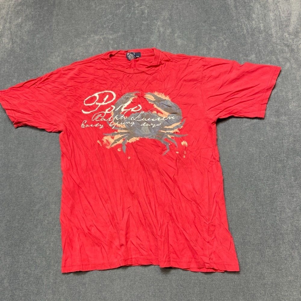 Polo By Ralph Lauren T Shirt Boys Large 16-18 Red Graphic Print Cotton Crew Neck